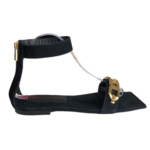 NWOB Good American Chain Ankle Wrap Sandal Suede Black Size 7 Zipper Back - Picture 5 of 10